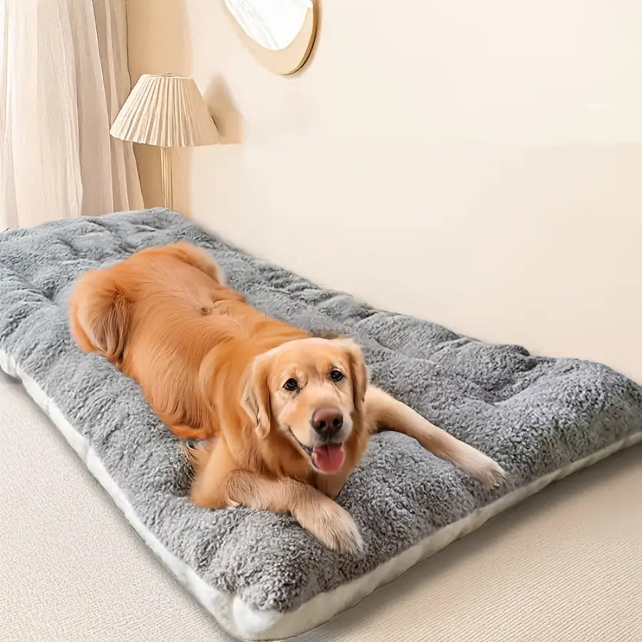 Bolster Dog Bed in Gray, Soft Rectangular Pet Sleeping Mat with Raised Edges and Non-Slip Base, Medium Style for Everyday Indoor Rest
