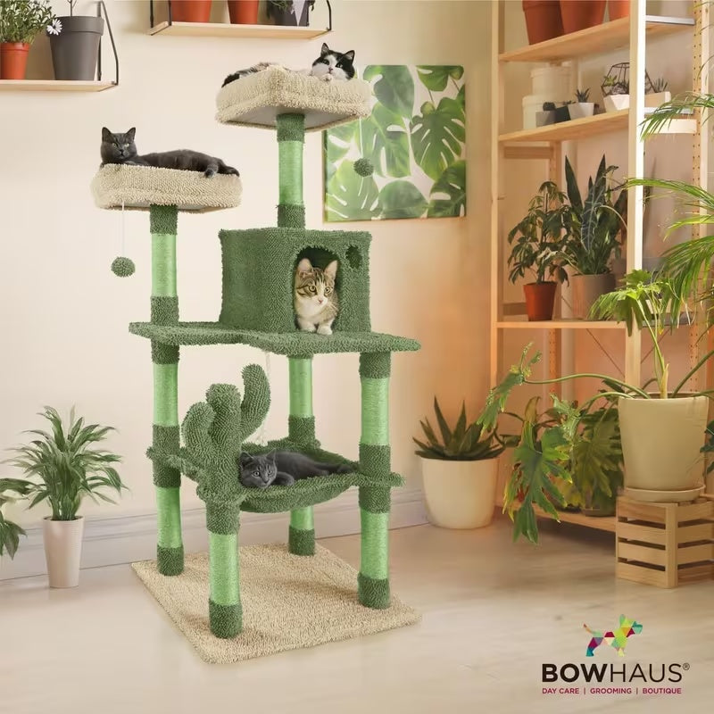 Cactus Cat Tower with Widened Perch and Scratching Posts, Multi-Level Indoor Cat Furniture in 37, 40, 58 or 70 Inch Size Options for Play and Rest