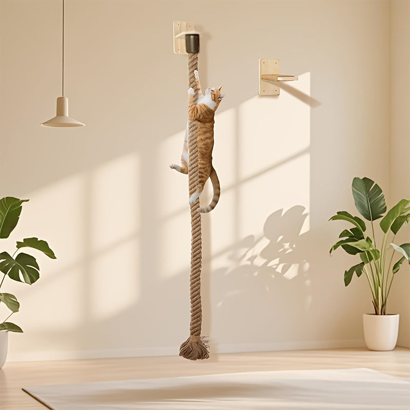 Cat Climbing Wall System with Thick Hemp Rope, 59.06 Inch Listed Set for Space-Saving Indoor Cat Furniture, Climbing, Resting and Play