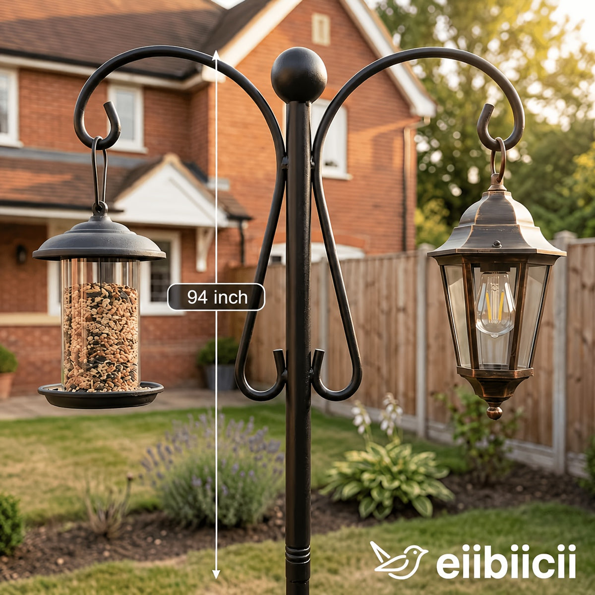 Bird Feeder Pole with Squirrel Baffle, 92-Inch Listed Garden Feeding Station Stand with Adjustable Shepherd Hooks and Metal Trays, Birdhouse Not Included