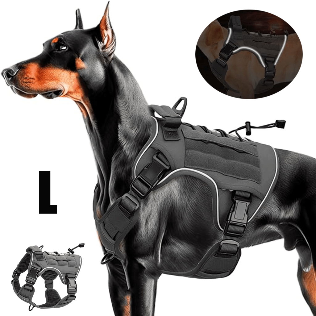 Tactical Dog Harness Vest with Adjustable Reflective Design, Machine Washable Outdoor Walking and Obedience Training Gear in S, M, L and XL