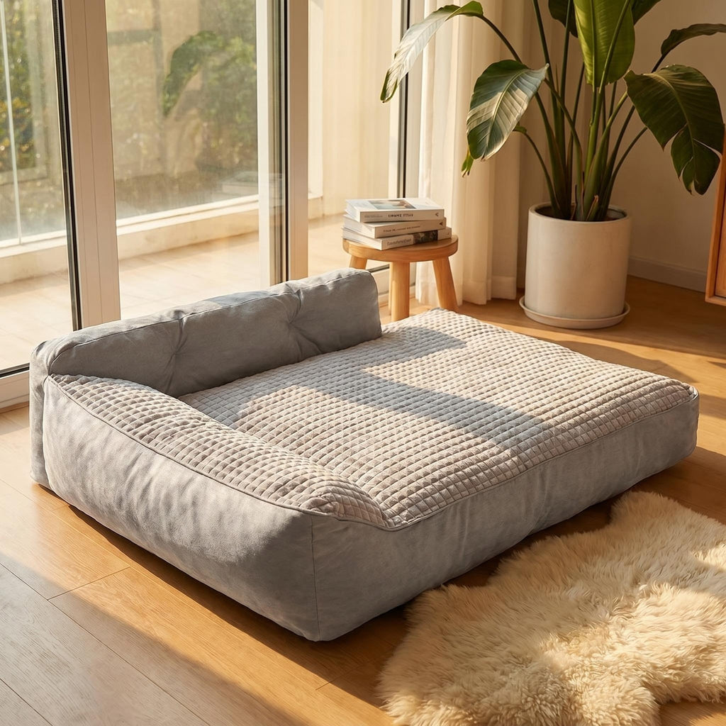 Bolster Orthopedic Dog Bed with Memory Foam and Egg Crate Cushioning, Gray Pet Sofa for Medium, Large and Senior Dogs in Four Sizes