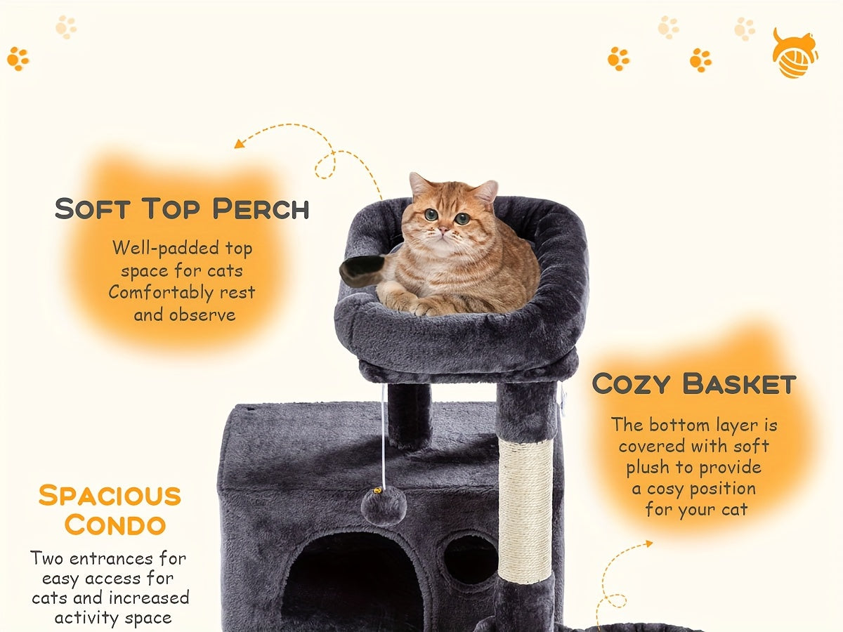 Cat Tree with Sisal Scratching Board, 36 Inch Multi-Level Indoor Cat Condo with Cozy Hammock, Padded Plush Perch and Scratching Posts for Kittens