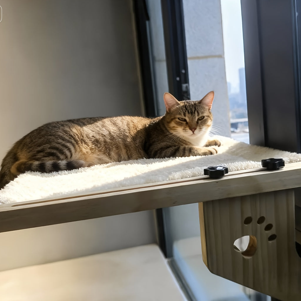 Cat Window Hammock with Paw Print Pattern, Adjustable Frame Indoor Cat Bed for Compatible Windowsills, Beds and Cabinets, Everyday Lounging Perch