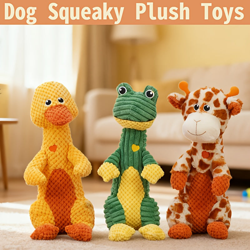 Squeaky Dog Toy with Plush Animal Design for Interactive Tug and Supervised Play, Sweet Heart Duck, Deer or Frog Pet Gift Options