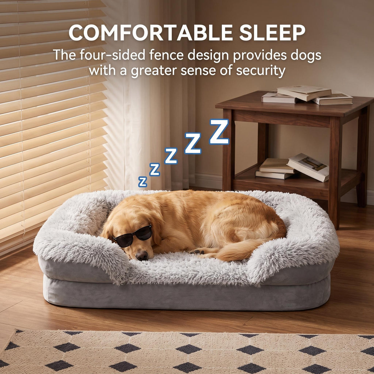 Egg Crate Foam Dog Bed with Raised Bolsters, Plush Pet Sofa with Removable Machine Washable Cover and Non-Slip Bottom, M XL 2XL
