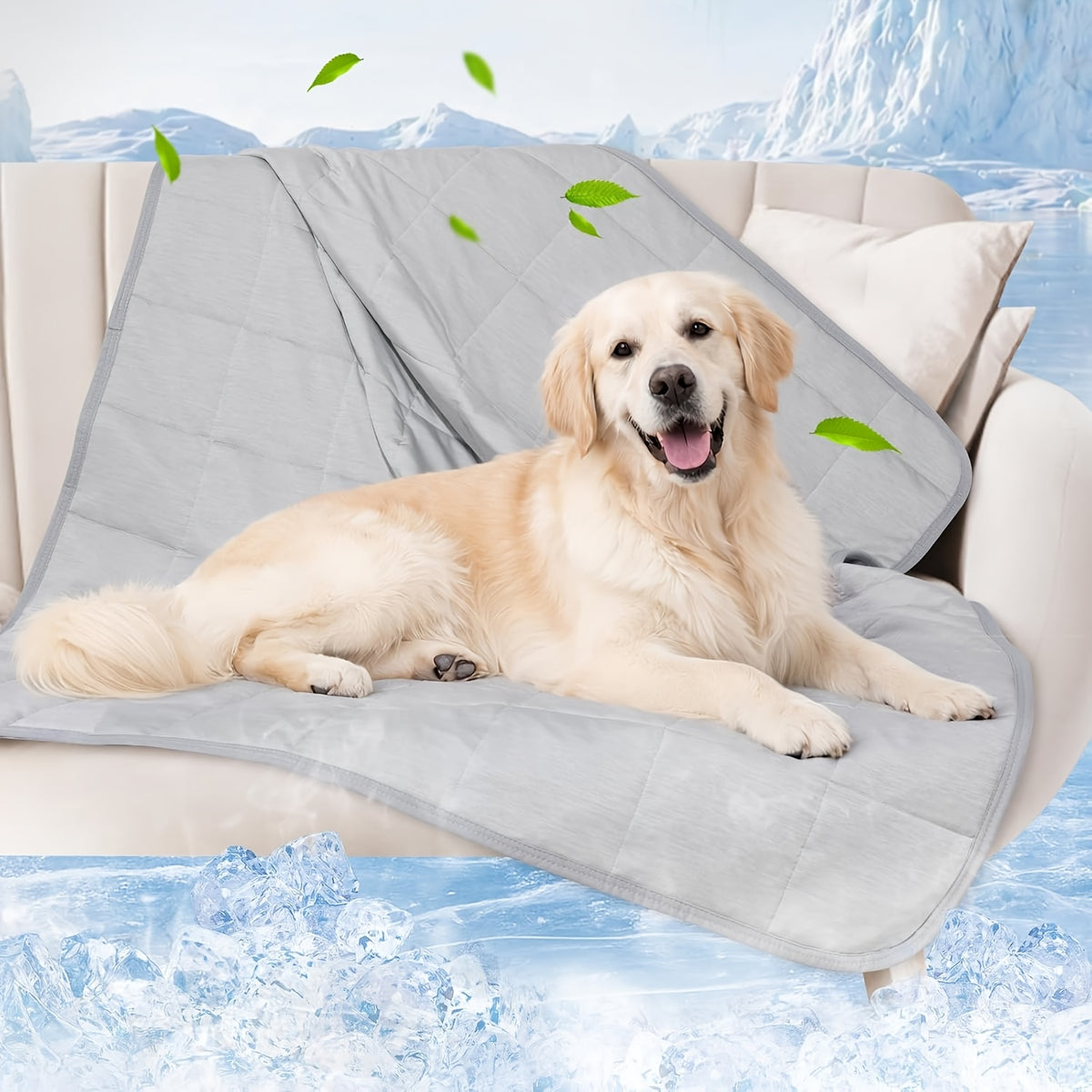 Dog Cooling Blanket for Large Dogs, Washable Cool-to-Touch Lightweight Pet Mat and Bed Cover in Gray, 41 x 62 or 43 x 55 Inches