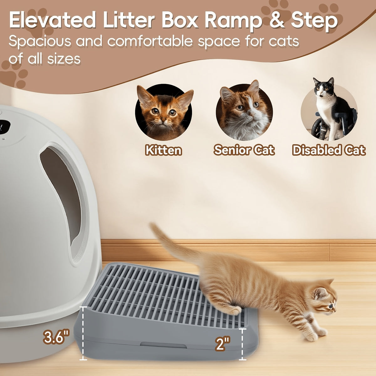 Cat Litter Box Ramp with Removable Trapping Grid, Dark Gray ABS Litter Collection Step, Washable Non-Slip Tray for Indoor Cat Cleanup