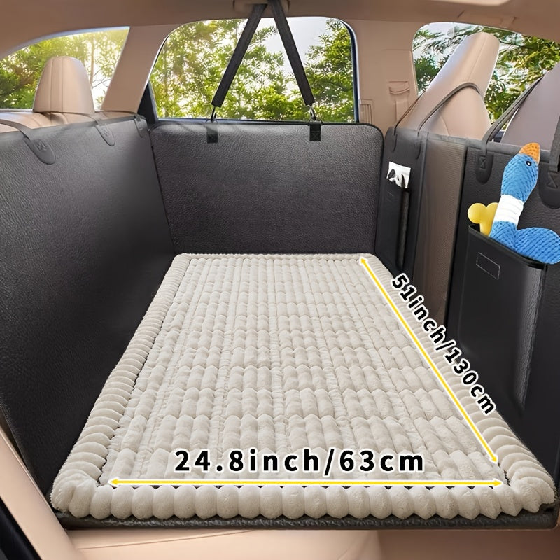 Dog Car Mat with Quilted Cushion, 24.8 x 51 Inch Non-Slip Polyester Pet Travel Pad for Rear Seats in SUVs, Sedans and Trucks, Four Colors