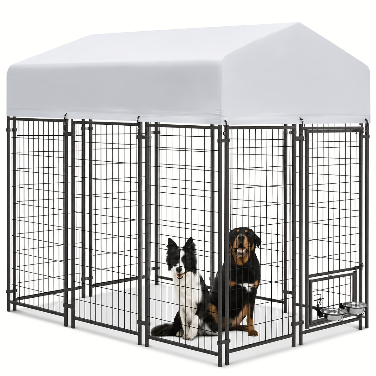 Large Dog Outdoor Kennel with UV-Resistant Roof Cover, Welded Wire Steel Enclosure with Secure Lock in 4, 6 or 8 Foot Lengths