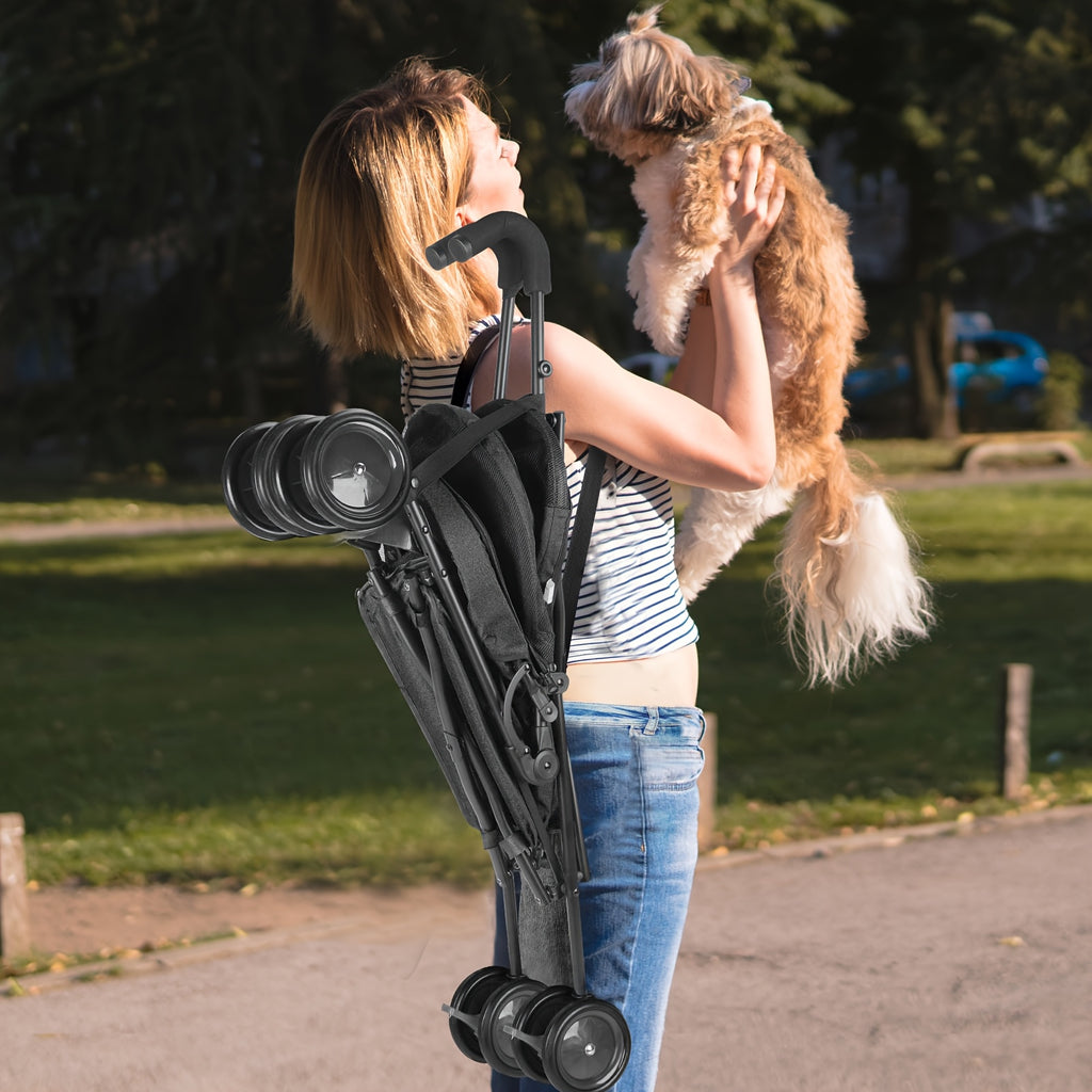 Lightweight Cat Stroller 8.95 lb with One-Touch Fold, Breathable Mesh, Adjustable Shoulder Strap and Safety Leash for Small Pet Travel and Daily Walks