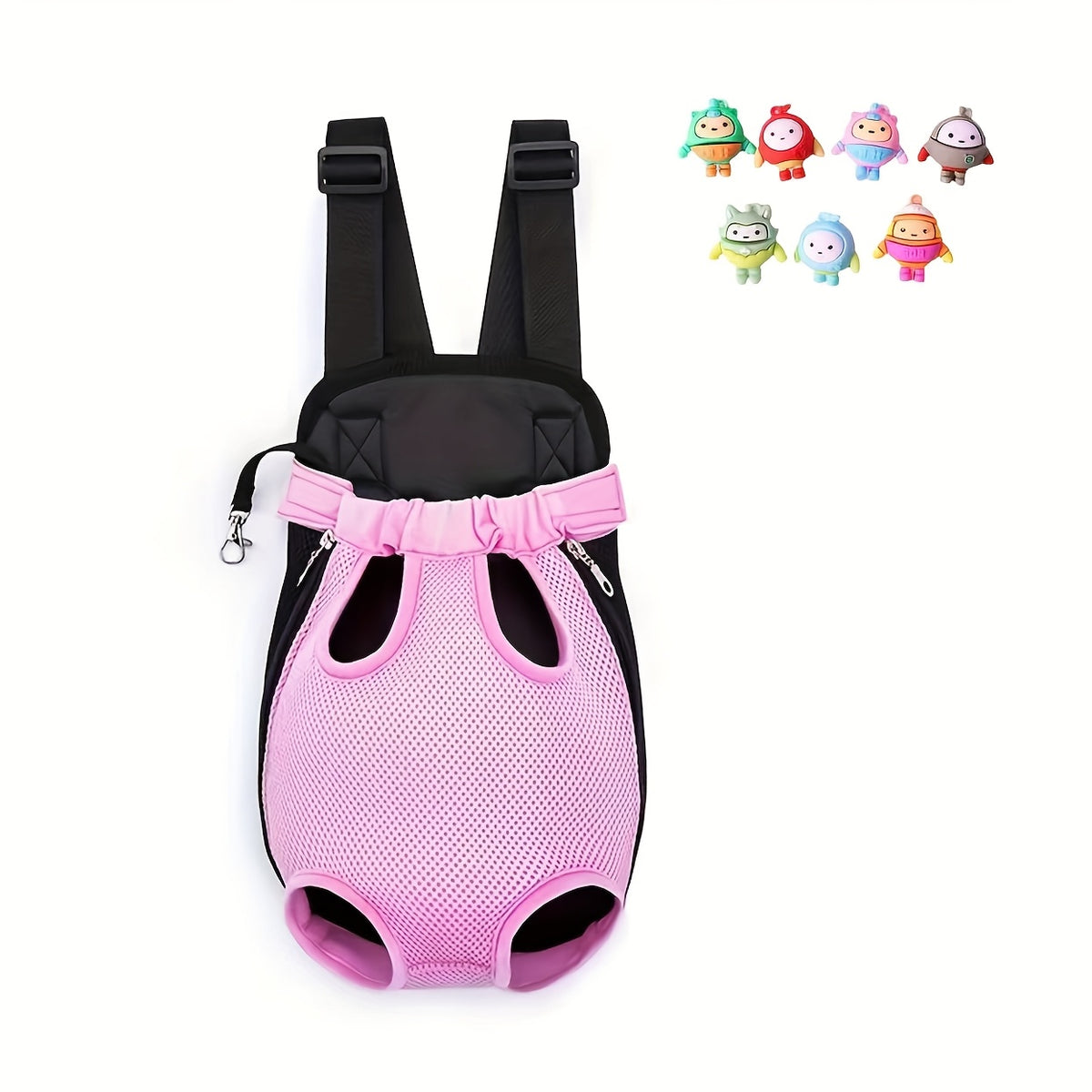 Pet Backpack with Adjustable Straps, Breathable Mesh Chest Carrier for Small Dogs and Cats, Zipper Closure and Random Plush Toy for Outdoor Trips