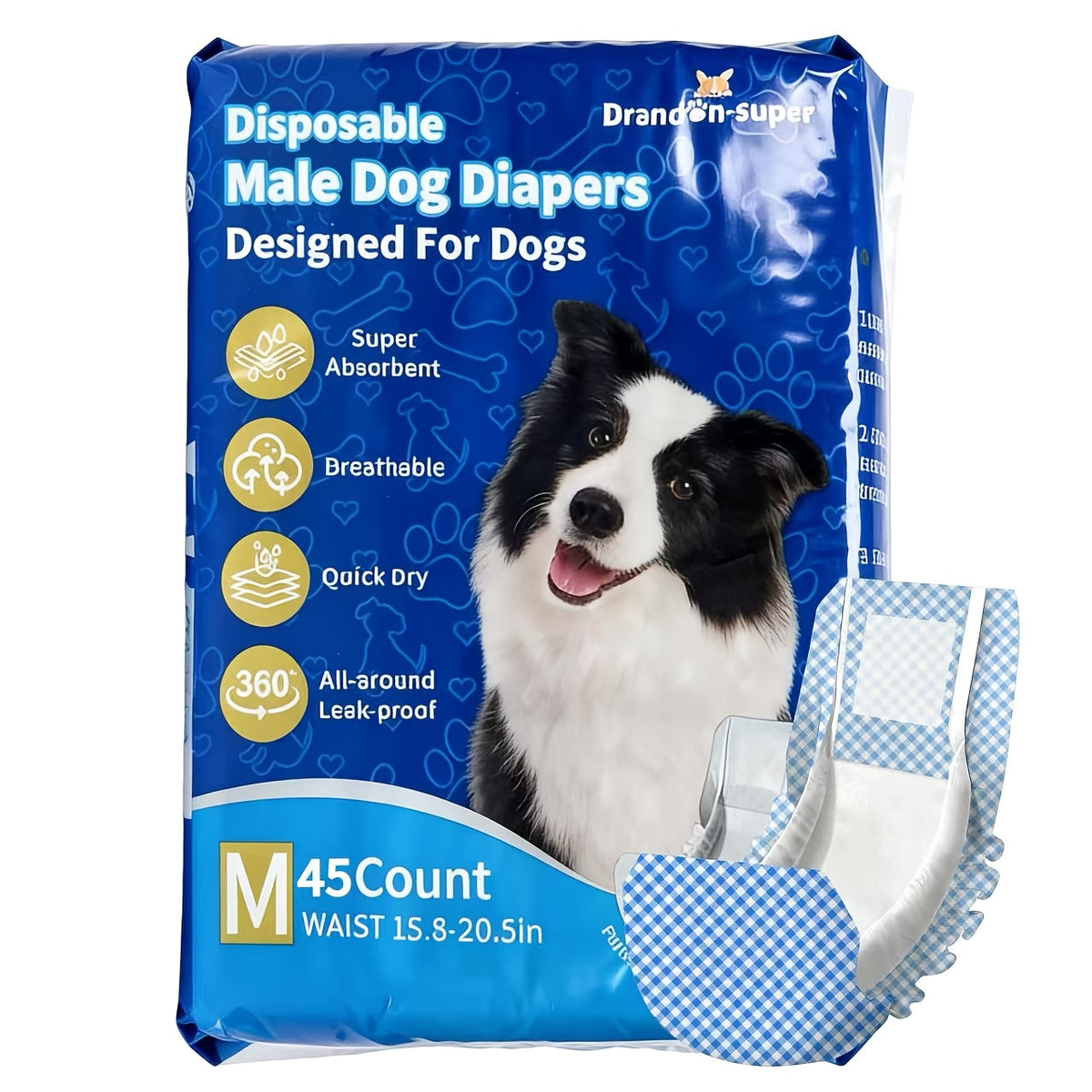 Male Dog Diapers 45 Count, Disposable Absorbent Belly Wraps in XS S M L for Puppy Accidents, Senior Dog Hygiene and Indoor Urine Management