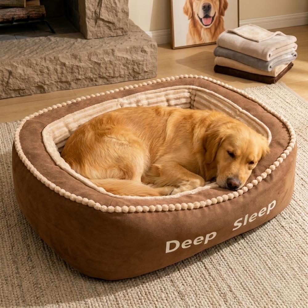 Memory Foam Dog Sofa Bed with Oval Orthopedic Design, Removable Washable Cushion and Non-Slip Bottom, Brown Pet Lounger in M, L and XL