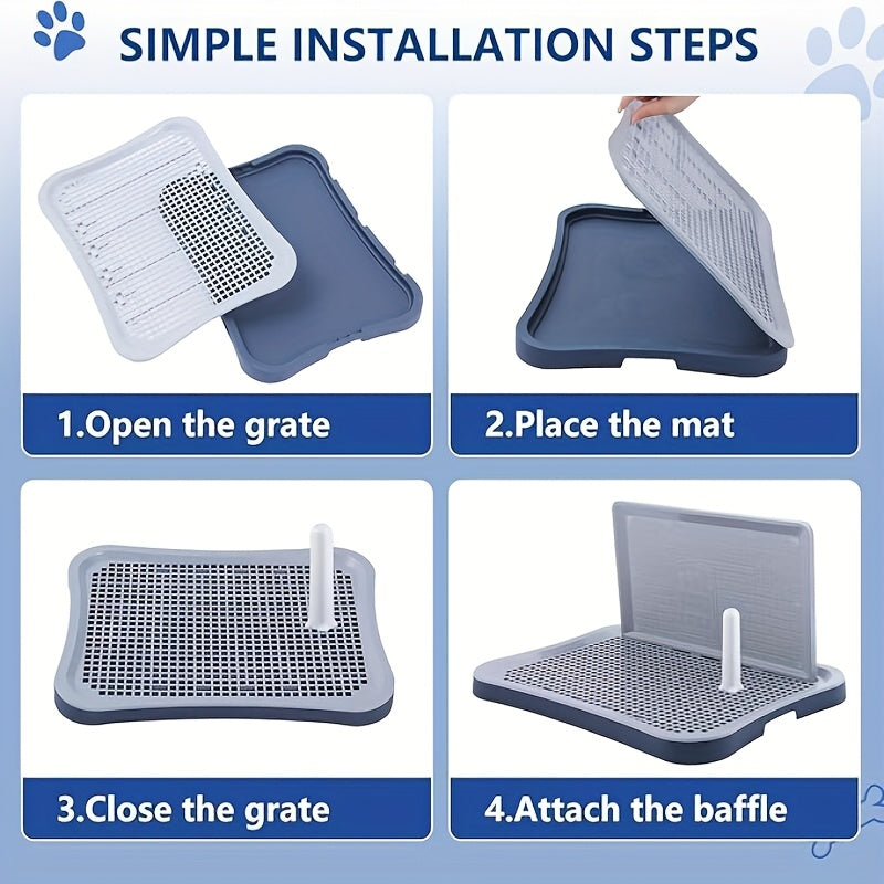 Dog Potty Tray with Tall Splash Guard, 20 x 15.4 Inch Navy Blue Indoor Puppy Toilet with Removable Grate for Small Dog House Training