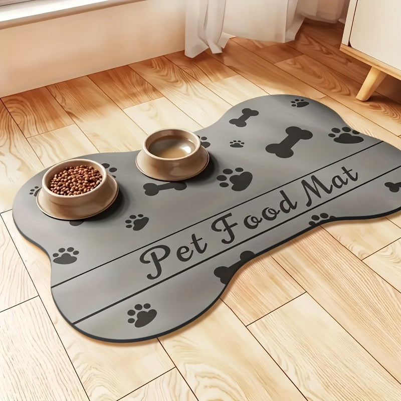 Dog Bowl Mat with Rubber Backing, Absorbent Non-Slip Pet Feeding Pad for Cat and Dog Food and Water Bowls, Two Sizes and Three Footprint Styles
