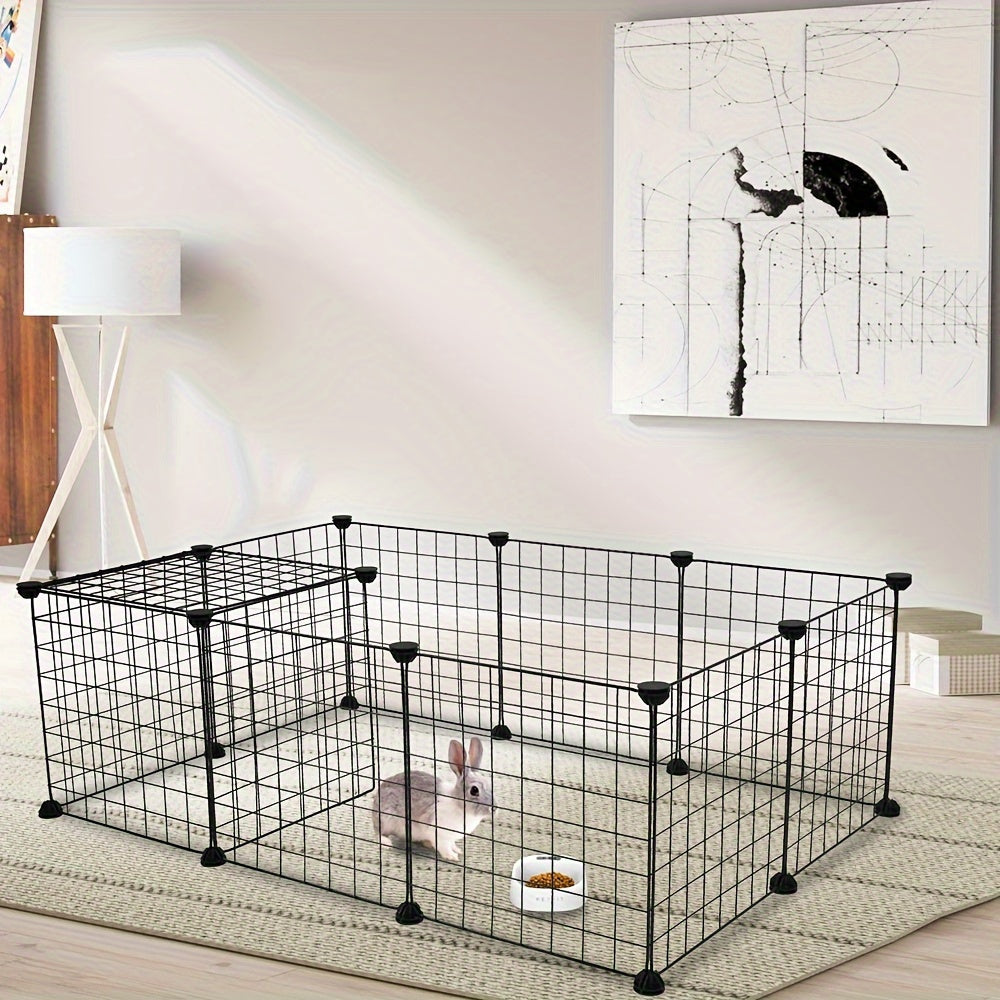 Guinea Pig Playpen with Black Metal Wire Panels, 28 x 56 x 14 Inch Indoor Small Animal Exercise Fence for Supervised Rabbit and Pet Play