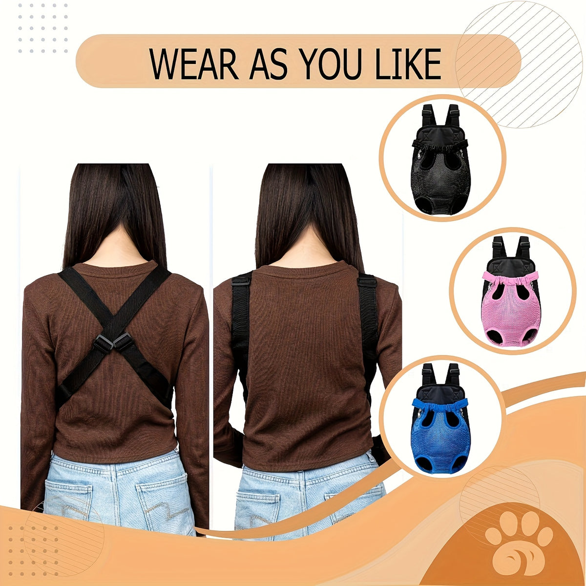 Dog Backpack Carrier with Padded Shoulder Straps for Small and Medium Dogs, Adjustable Zipper Travel Bag for Hiking and Everyday Outings