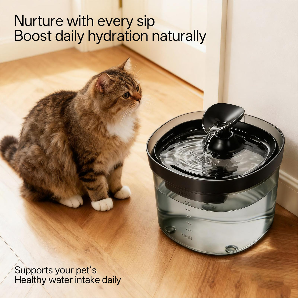 Water Drop Cat Water Fountain 1.5L, Compact Quiet Pet Drinking Dispenser with Visible Water Level and Filter Bundle Options for Small Rooms