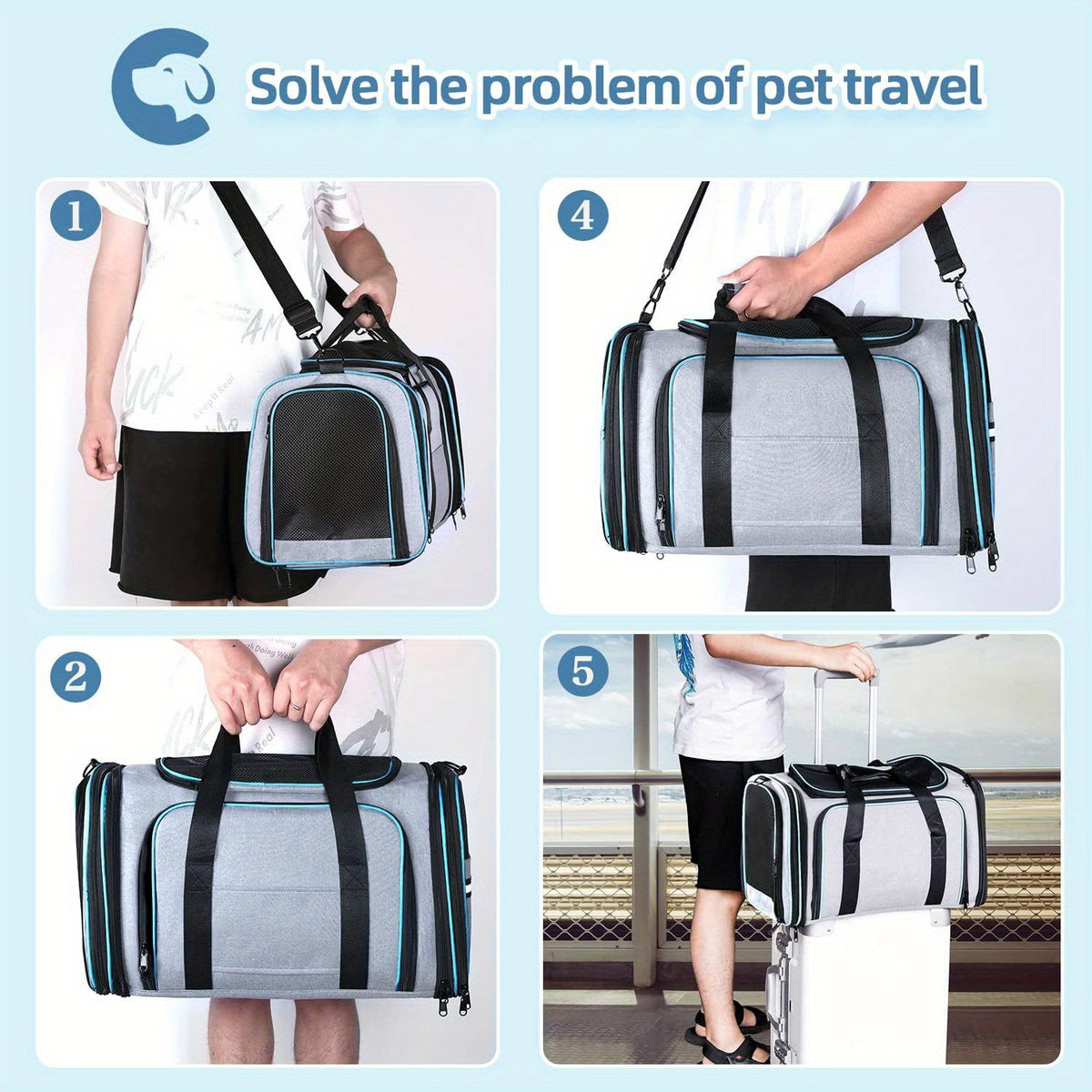Expandable Pet Carrier Bag with Two Mesh Windows, Soft-Sided Travel Tote with Removable Washable Pad, Shoulder Strap and Top Entry for Small Dogs and Cats