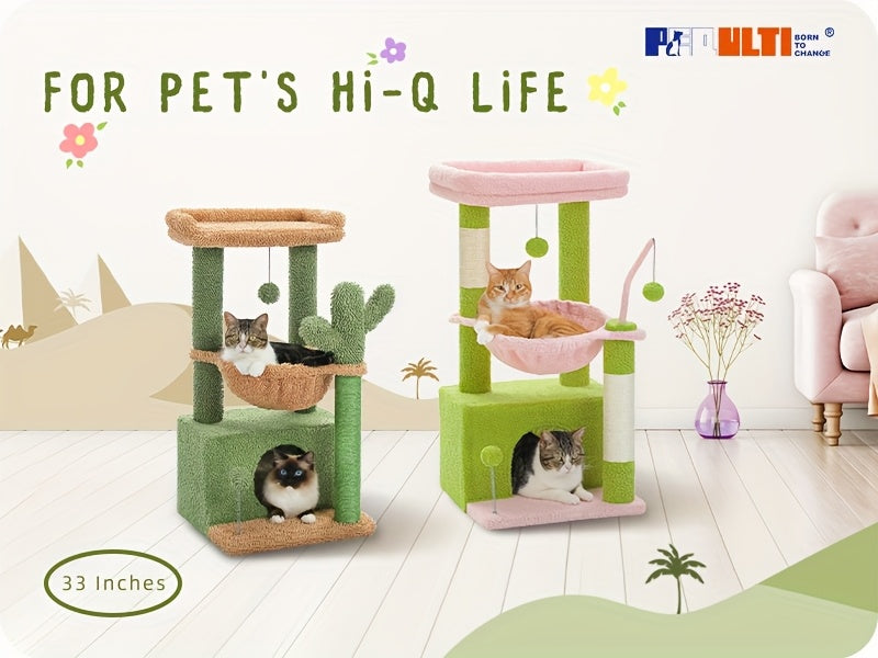 Cat Tower with Deep Hammock and Top Perch, 4-in-1 Indoor Cat Tree Listing with Condo and Scratching Post, Color and Size-Labeled Model Options
