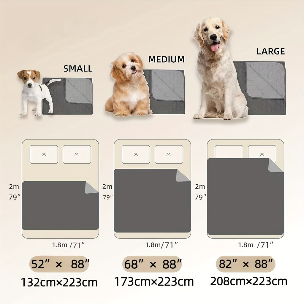 Dog Blanket with Bone Pattern and TPU Inner Membrane, Reversible Machine Washable Pet Couch and Bed Cover in Grey or Coffee, Seven Sizes