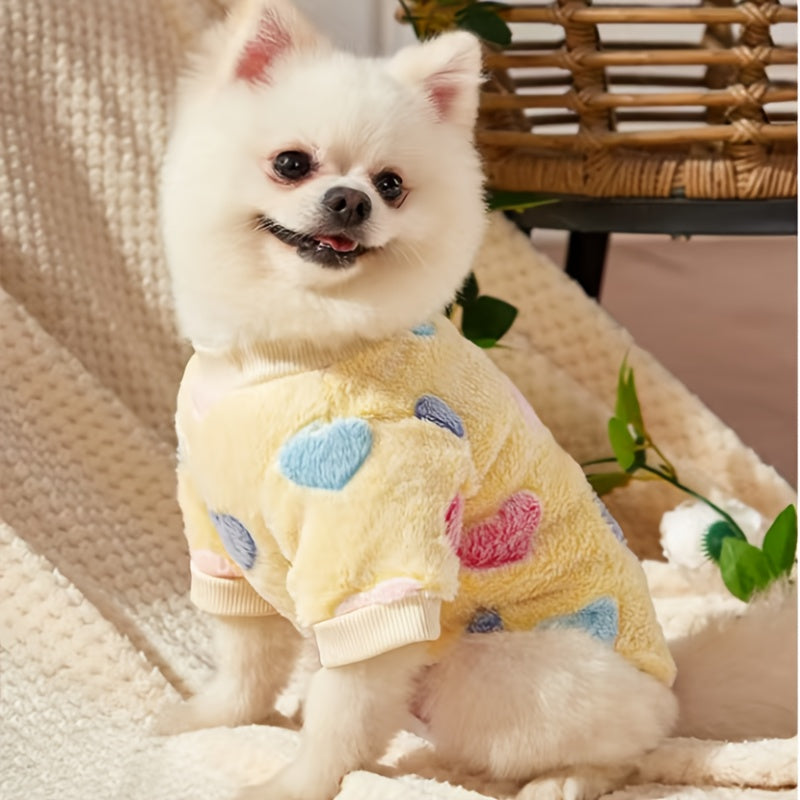 Dog Sweatshirt for Small Medium Dogs, Pink Heart Fleece Puppy Sweater Without Hood, Warm Soft Pet Clothes for Autumn Winter Cold Weather, Cute Valentine's Day Outfit for Chihuahua Poodle and Cats