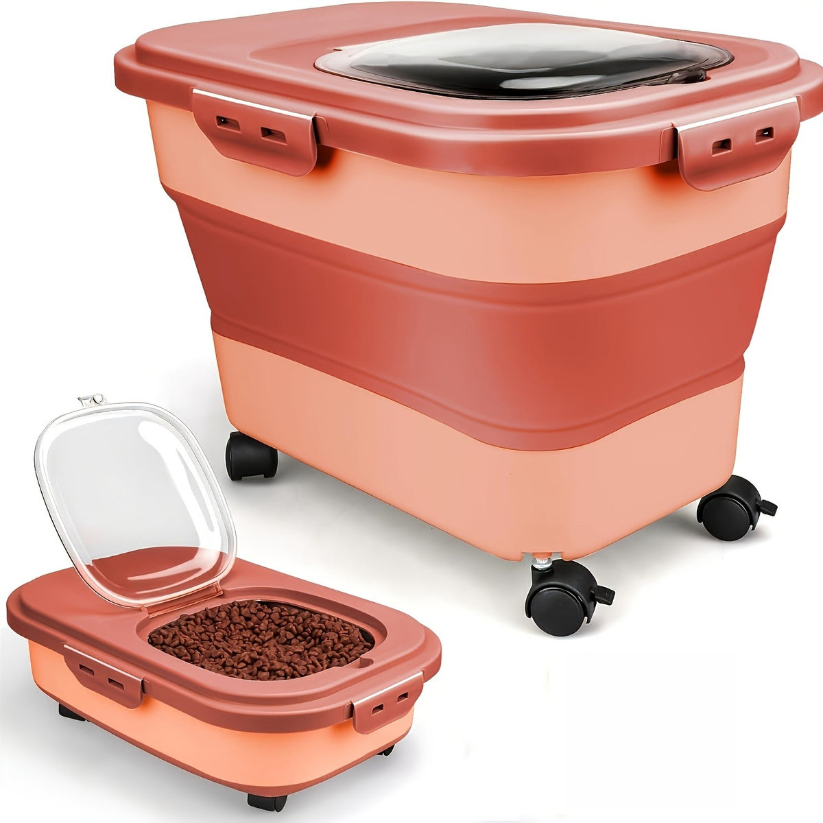 Collapsible Pet Food Storage Container with Airtight Lid and Wheels, 5-30 lb Foldable Dog and Cat Kibble Bin for Kitchen Pantry Organization