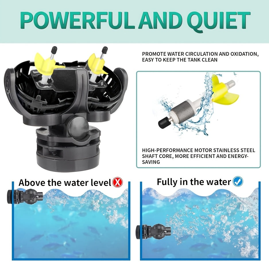 Aquarium Wave Maker with Dual 180° Adjustable Heads, Magnetic Mount Circulation Powerhead for 55–125 Gallon Freshwater and Saltwater Reef Tanks