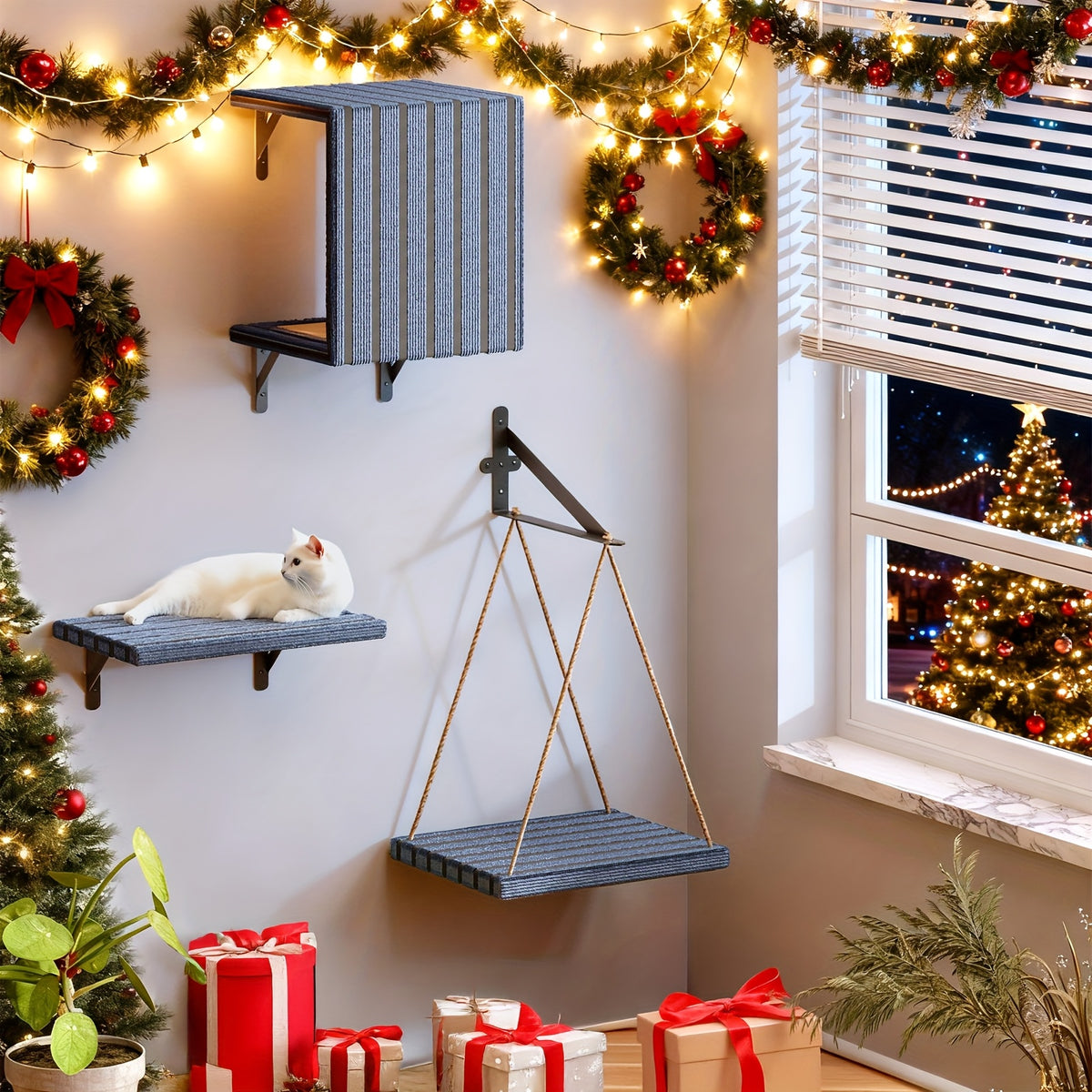 Wall Mounted Cat Climber Set, 5-Piece Indoor Cat Wall Furniture for Elevated Exploring, Climbing, Lounging and Space-Saving Home Layouts