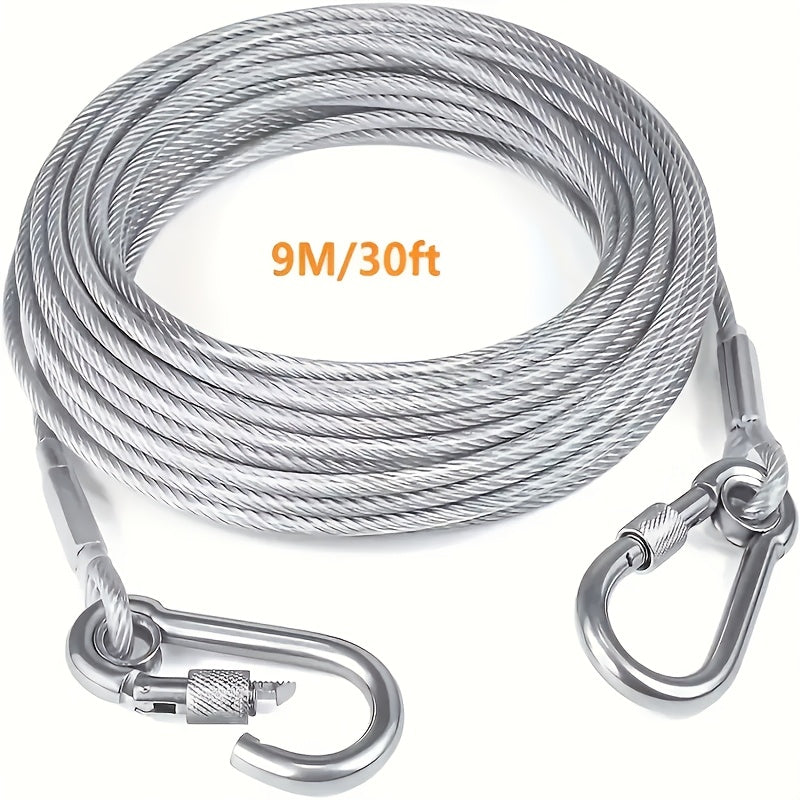 Reflective Dog Tie Out Rope with Stainless Steel Swivel Spring Hook, Outdoor Yard and Camping Lead for Supervised Use, Two Listed Length Options