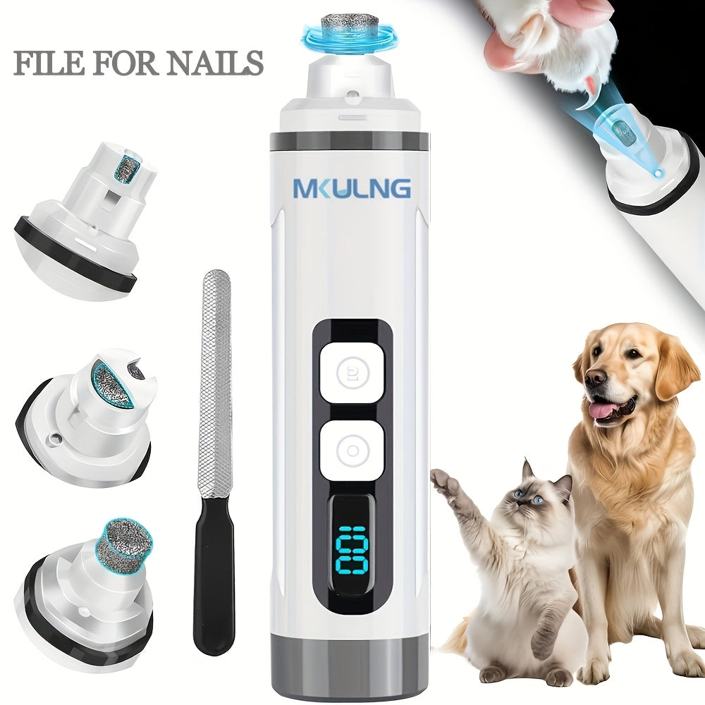 Dog Nail Grinder with LED Light, Quiet 3-Speed Rechargeable Pet Nail Trimmer with 3 Grinding Ports and Diamond Bit for Small, Medium and Large Dogs and Cats