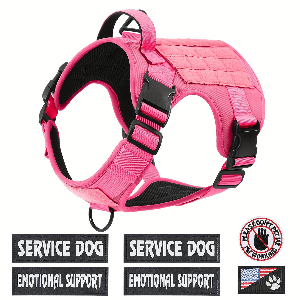 Tactical Pet Chest Harness in S, M, L and XL, Walking Gear with Black, Vibrant Blue, Khaki, Silvery Grey and Dark Pink Size-Specific Options