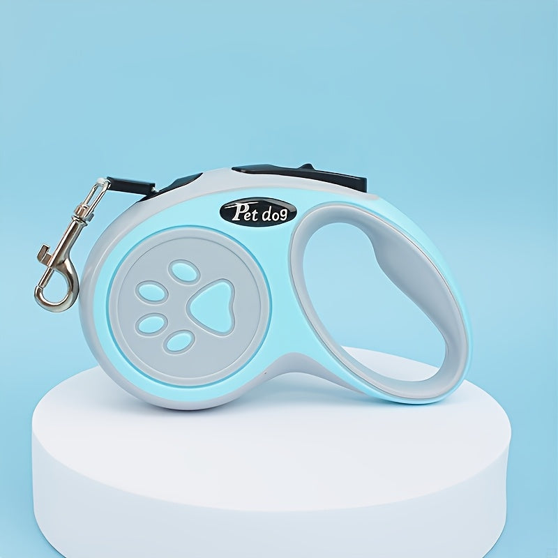 Paw Print Retractable Pet Leash 3m, Portable Walking Lead for Cats and Dogs with 4 Bells, Blue Green Pink or Black for Everyday Outdoor Walks