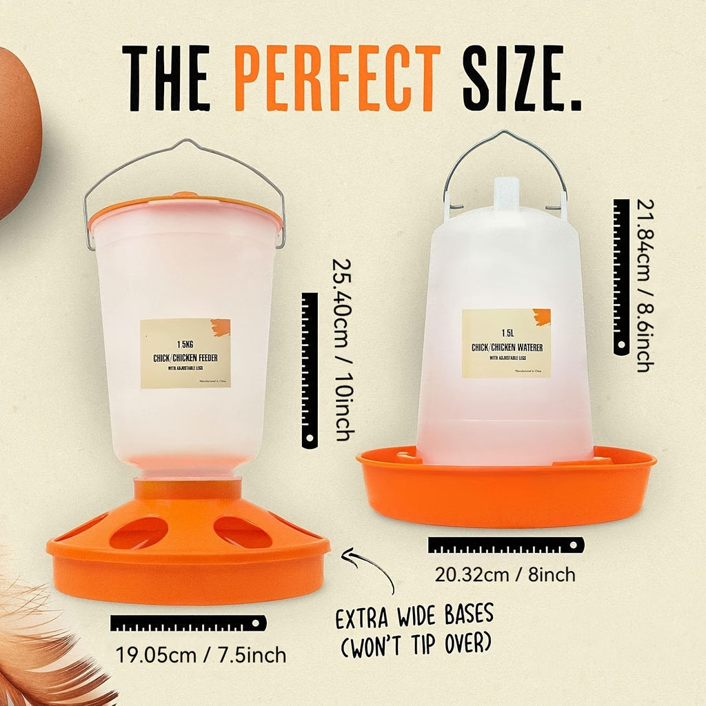 Chicken Feeder and Hanging Water Dispenser Set, 3.31 lb Feed Capacity and 50.72 oz Water Container for Chickens, Ducks and Quail Care