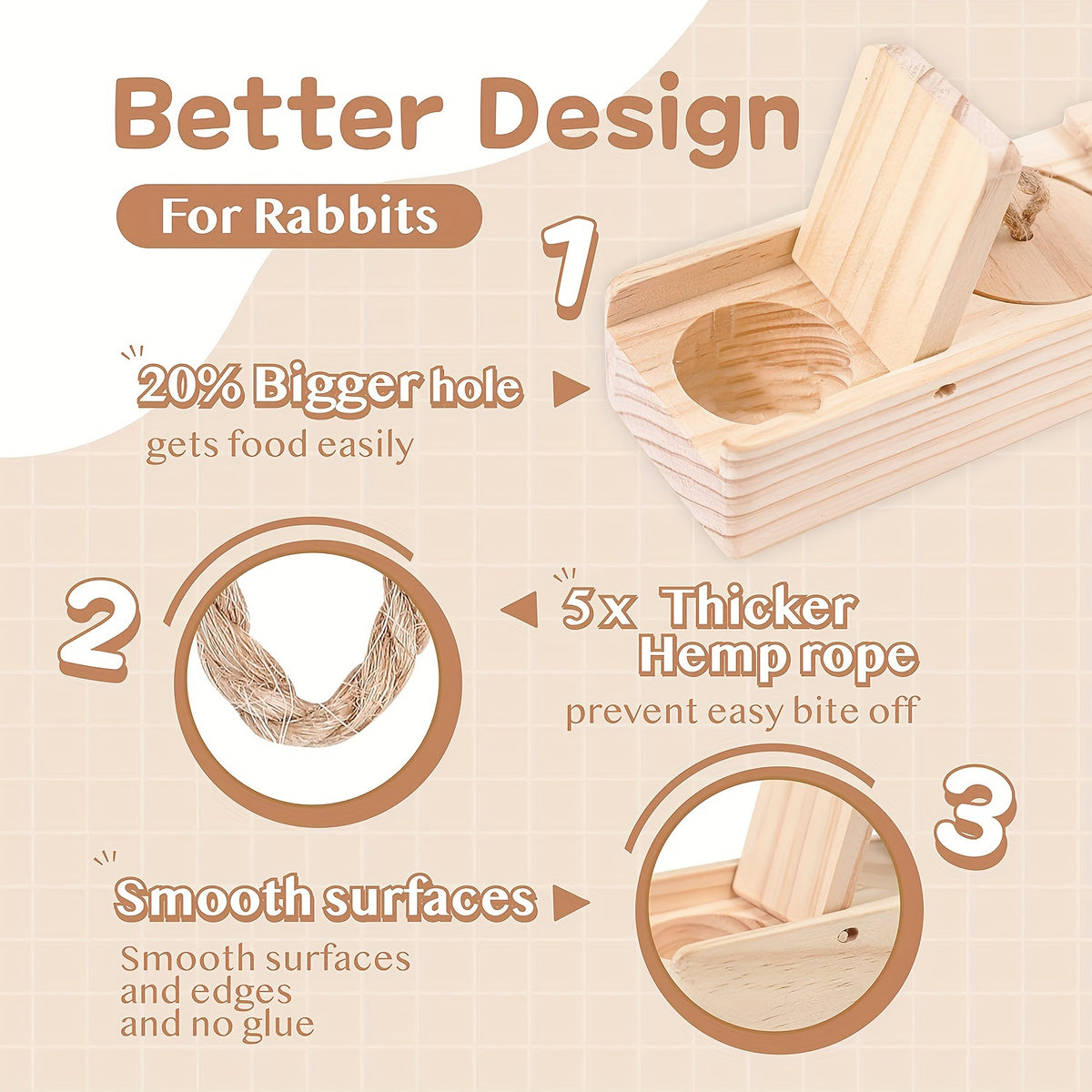 Rabbit Enrichment Toys, 2 Sets of Wooden Treat Foraging Puzzles for Bunnies with Sniff, Slide, Pull and Flip Activities for Supervised Play