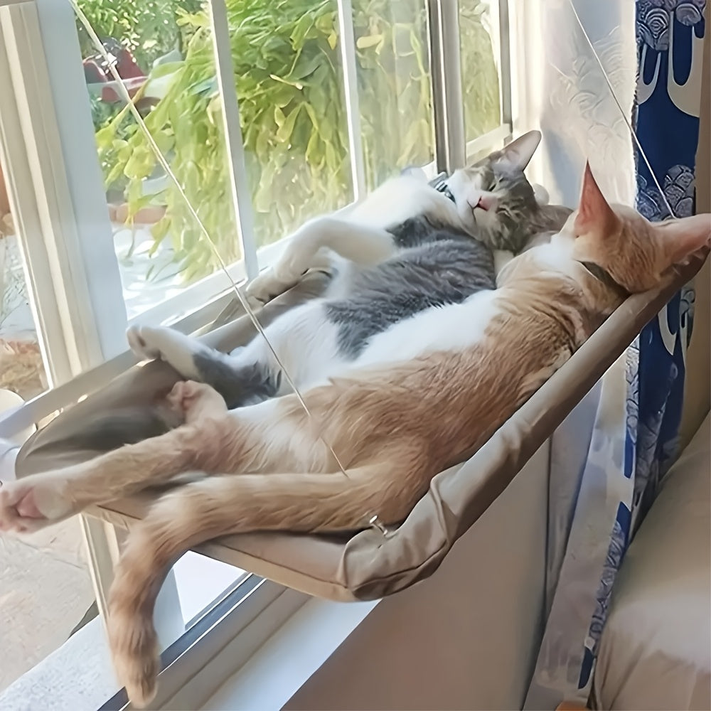 Suction Cup Cat Window Hammock in Khaki, Indoor Cat Bed and Window Viewing Platform for Lounging, Birdwatching and Everyday Rest
