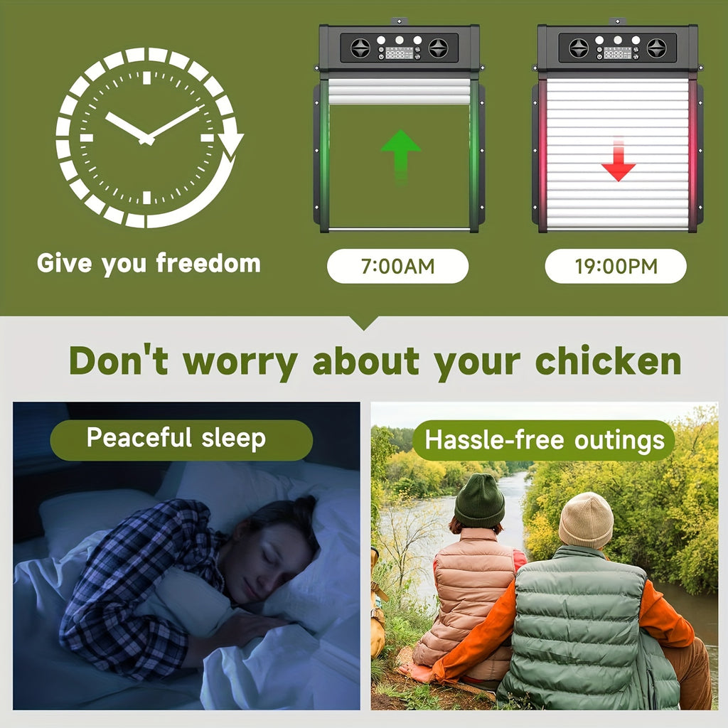 Solar Automatic Chicken Coop Door KA-200 with Timer and Light Sensor, Aluminum Alloy Poultry Door with Remote Control and 4000mAh Battery