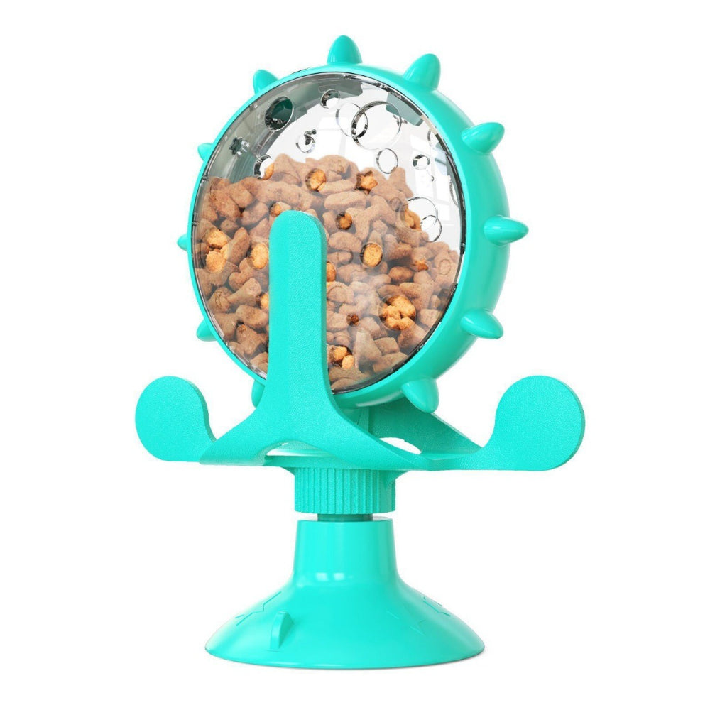 Rotating Slow Feeder Bowl with Food Dispenser, 2-in-1 Pet Feeding Bowl for Interactive Mealtime Enrichment in Yellow, Green or Lake Blue
