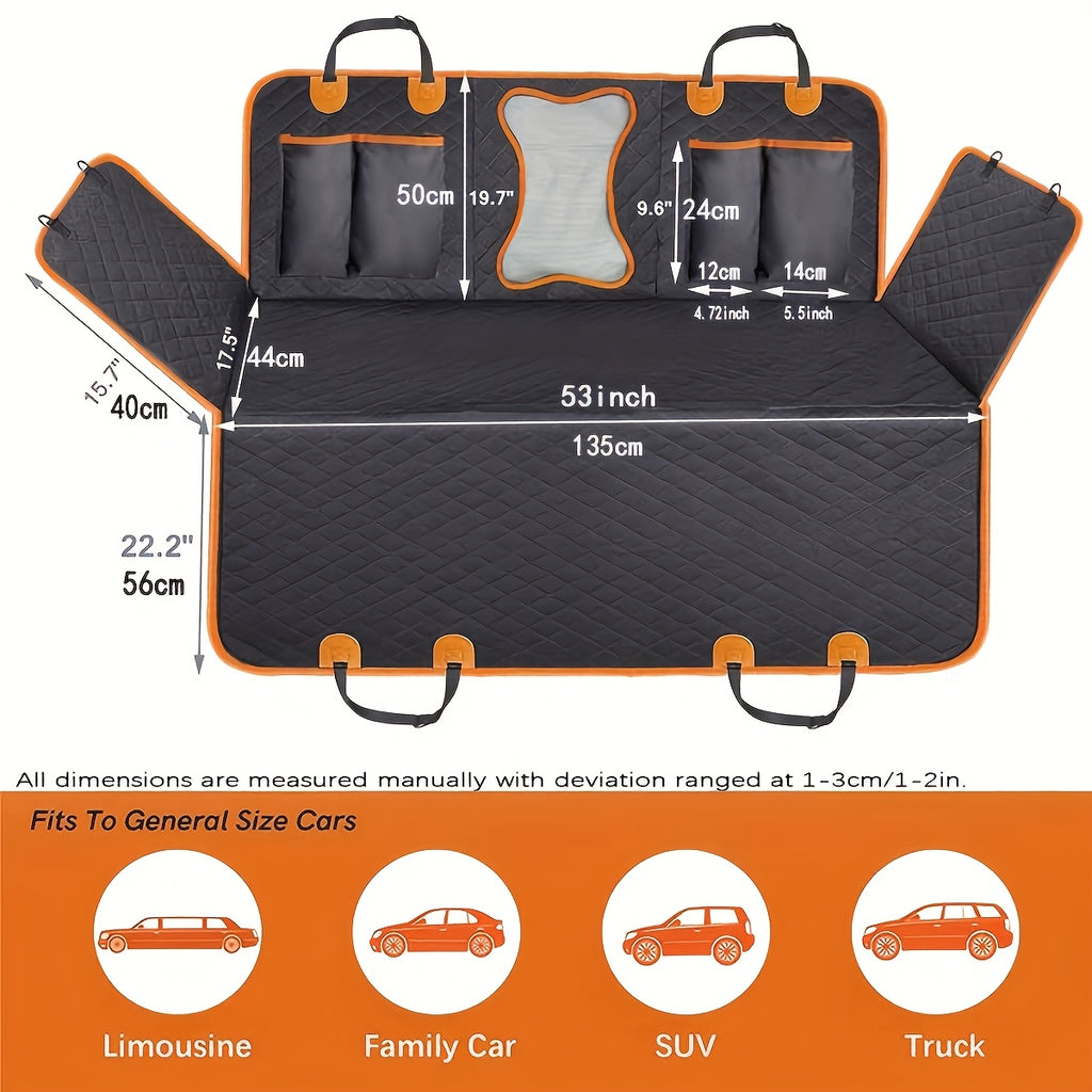 SUV Dog Car Seat Cover with Side Flaps, Non-Slip Pet Travel Hammock in Black or Blue for Seat Protection on Everyday Drives and Road Trips