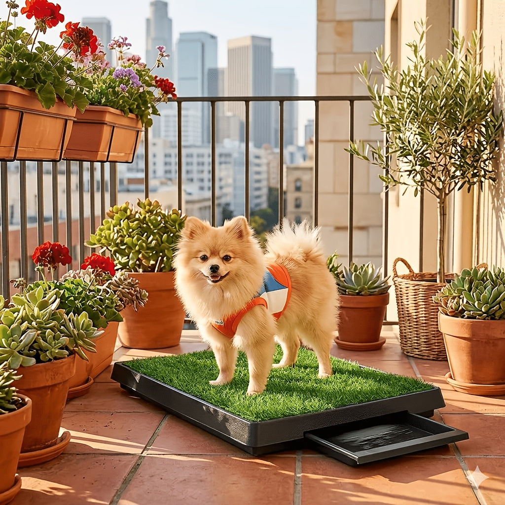 Dog Grass Pad with Tray 27.8 x 20 Inch, Three-Layer Washable Indoor Potty with 3 Replacement Turf Pads for Small and Medium Dogs, Apartments and Balconies