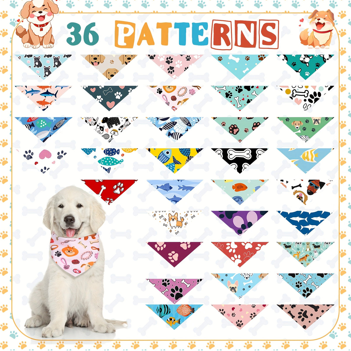 Bulk Dog Bandanas 72-Pack, Adjustable Triangle Pet Scarves and Costume Bibs for Grooming Finishes, Birthday Parties and Dog Photo Outfits