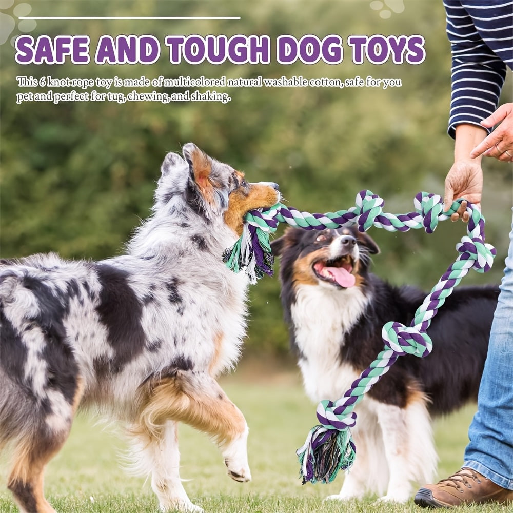 72 Inch Dog Tug Rope Toy with 5 Knots, Colorful Washable Cotton Rope for Supervised Tug of War, Fetch and Interactive Play, Single Piece