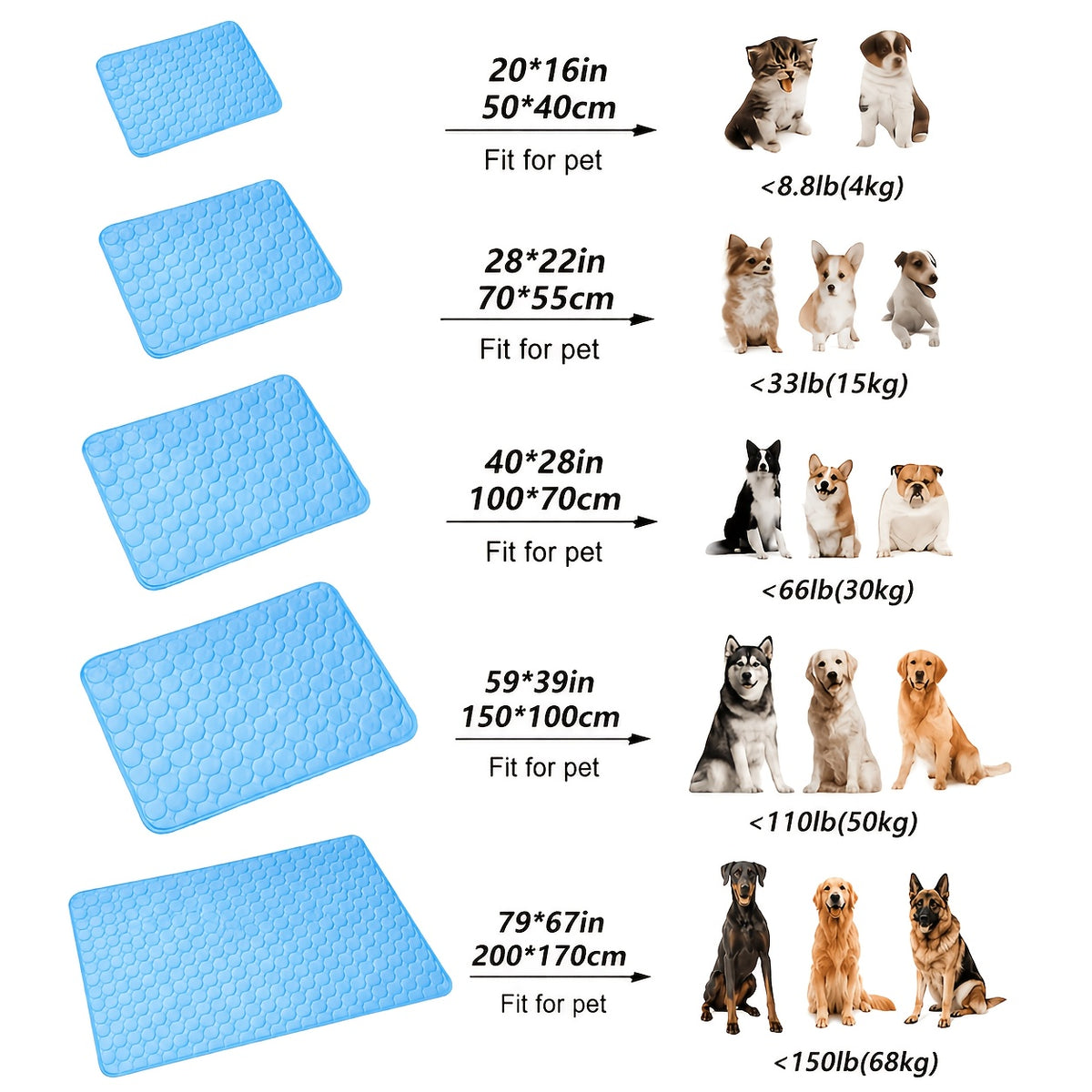 Extra Large Dog Cooling Mat for Dogs and Cats, 79 x 67 Inch Washable Non-Slip Summer Fabric Pad for Sofa Covers, Beds and Crate Liners, Blue