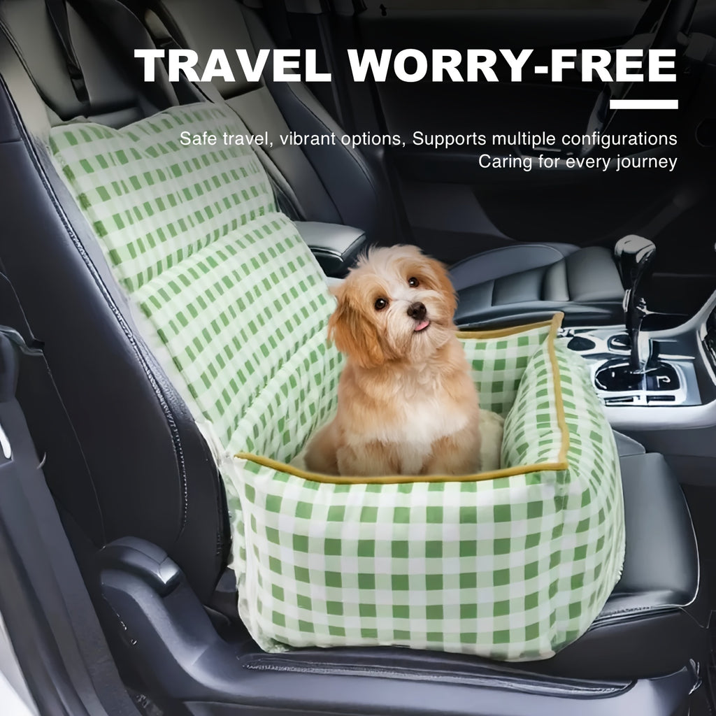 Portable Dog Car Seat with Carry Straps, Cushioned Pet Travel Bed for Dogs and Cats with Attachment Hook and Buckle, Seven Color and Style Options