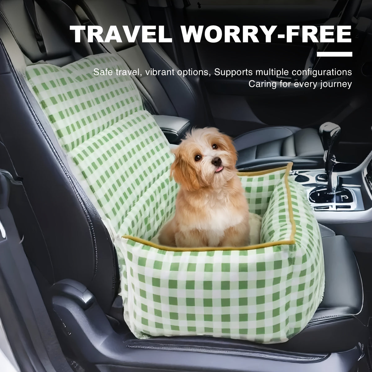 Portable Dog Car Seat with Carry Straps, Cushioned Pet Travel Bed for Dogs and Cats with Attachment Hook and Buckle, Seven Color and Style Options