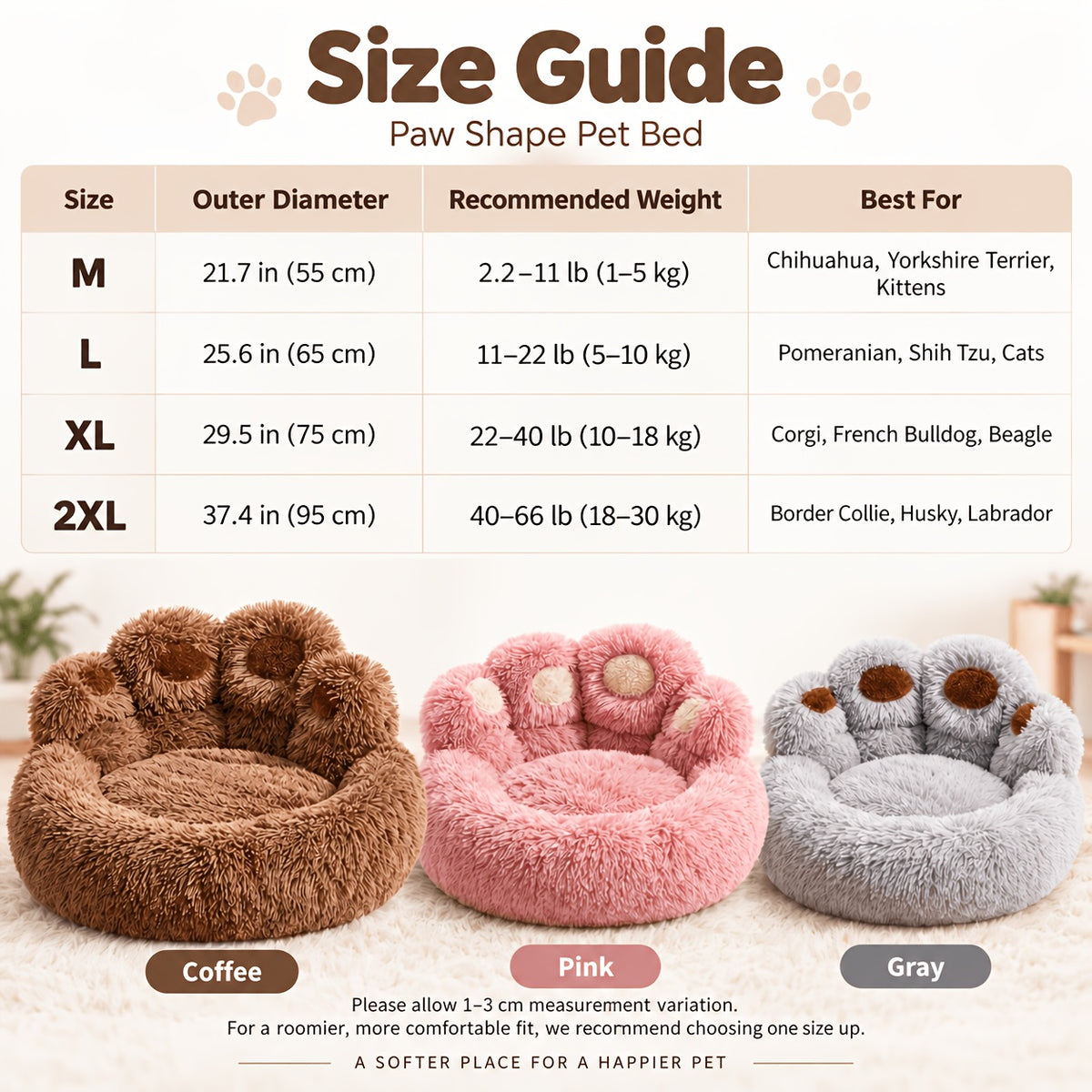 Donut Dog Bed with Bear Paw Design, Soft Plush Cuddler for Dogs and Cats, Cozy Indoor Sleeping Nest in Coffee Gray or Pink, 22 to 37 Inch Sizes
