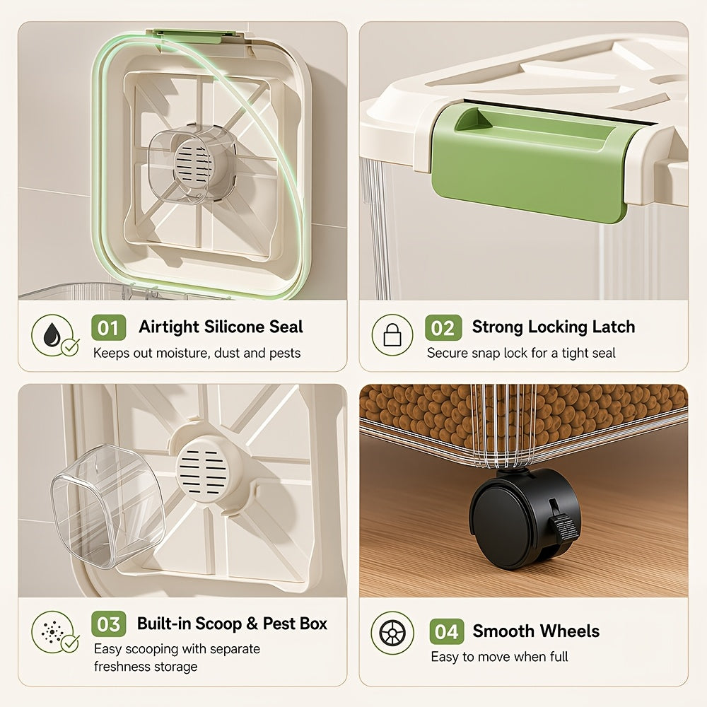 Dog Food Storage Container Set, 2-Piece Airtight Large and Medium Clear Plastic Bins with Rolling Wheels and Measuring Cup for Dry Cat and Dog Kibble