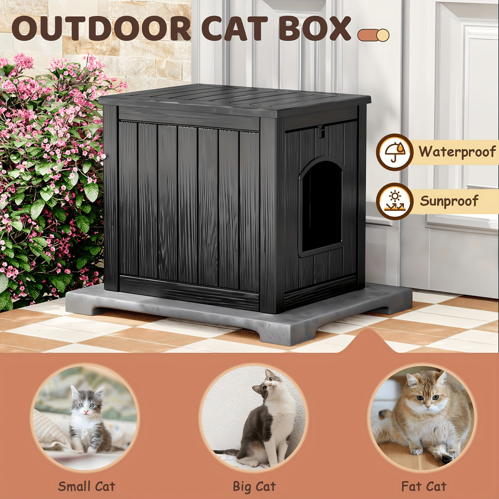 Resin Cat Litter Box with Ventilated House Design, Easy-to-Clean Large-Capacity Pet Enclosure for Small and Medium Pets, TT027 Model Options