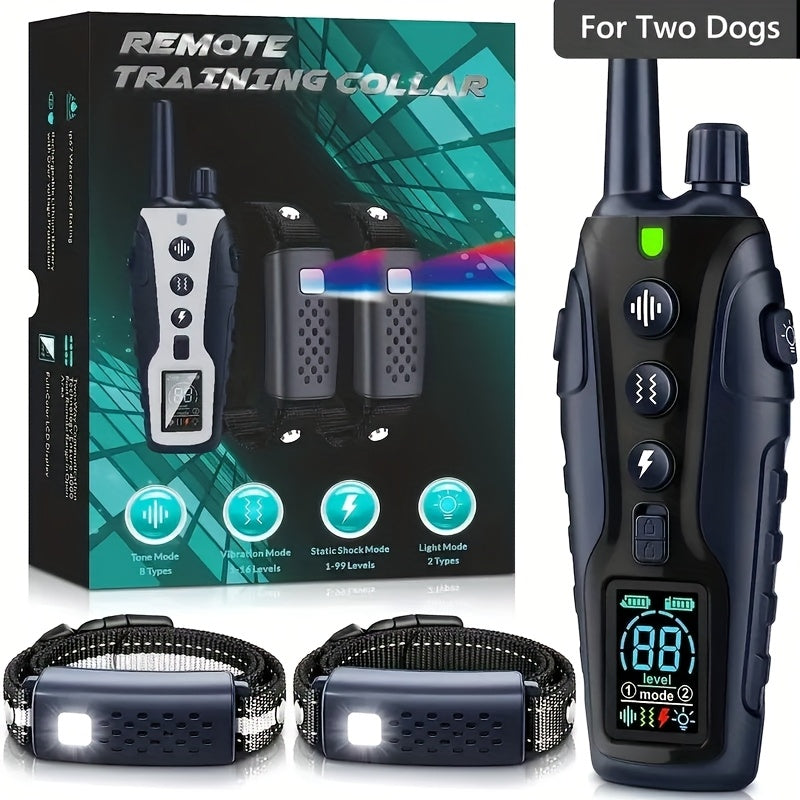 Dog Training Collar with Night Light, 3280ft Listed Remote Range, USB Rechargeable with Keypad Lock, Beep, Vibration and Static Modes for 1 or 2 Dogs